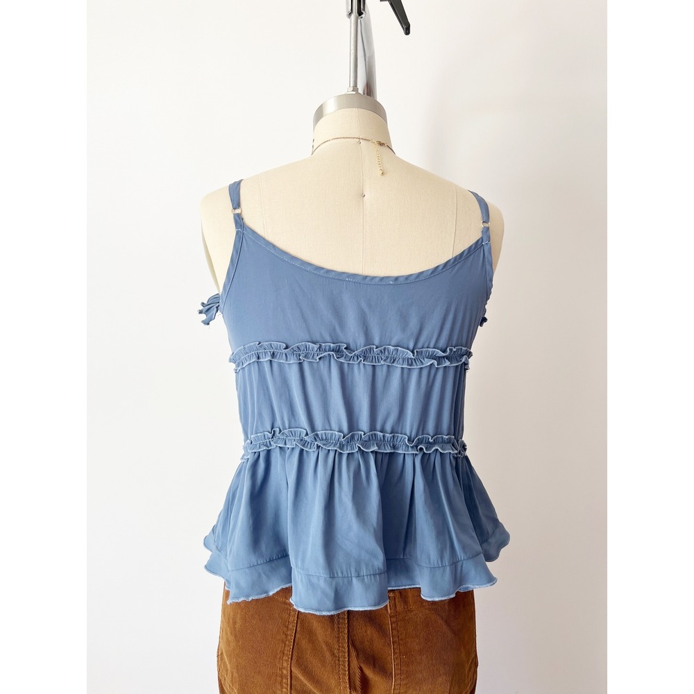 Edikted Juniper Tie Front Ruffled Top Blue Cami Fairycore Girly Romantic Small - Picture 3 of 6